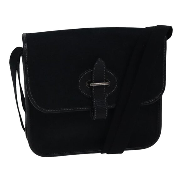 HERMES Buenaventura PM Shoulder Bag Canvas Black Silver Auth - Picture 8 of 14